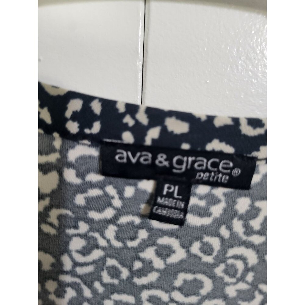 AVA & GRACE Women's Large Petite Tie Front Blouse Animal Print Roll Tab Sleeve - Picture 5 of 9